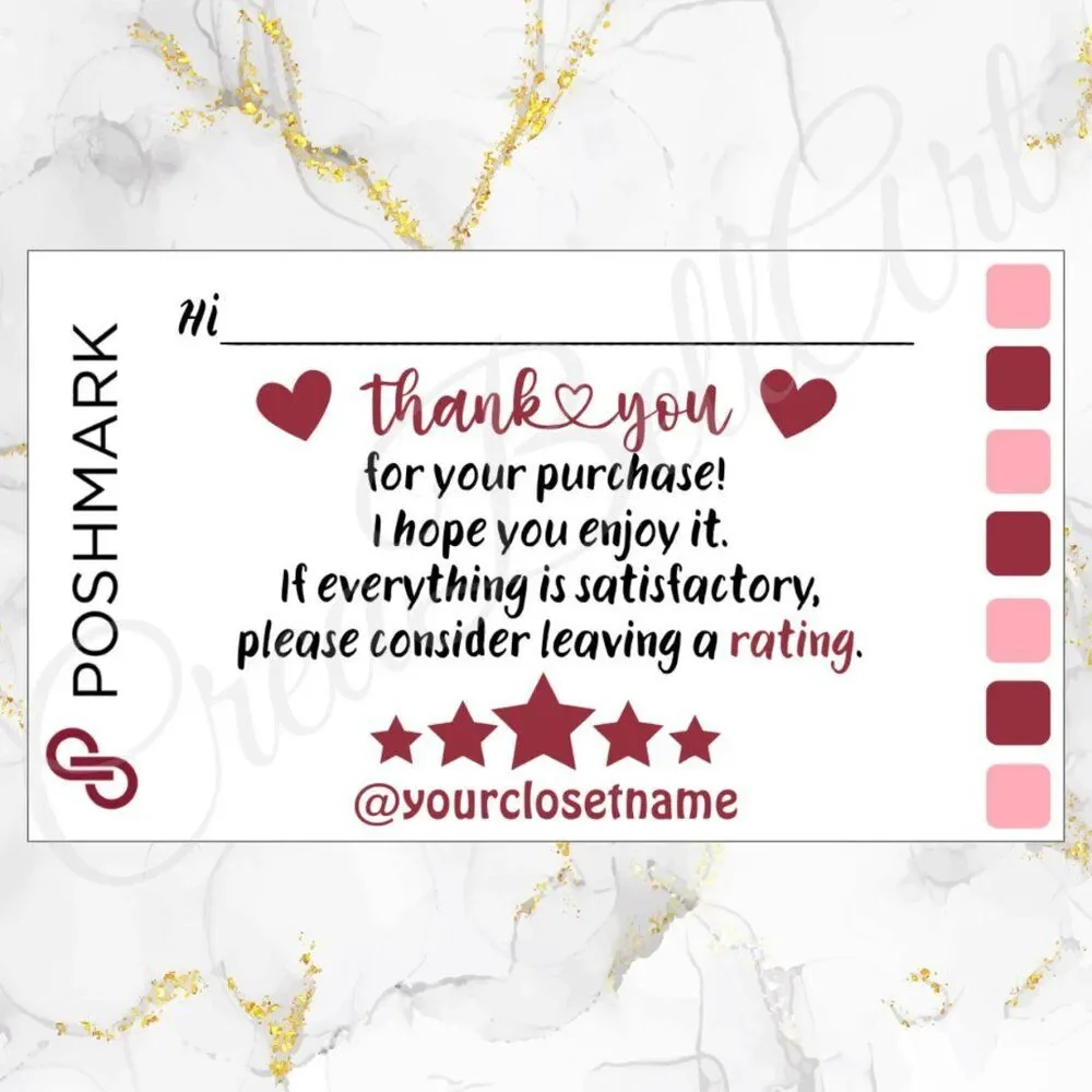 100 Pack POSHMARK THANK YOU Cards Perzonalized 3.5